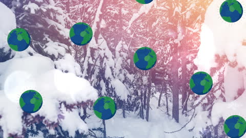 Festive Globe Animation Over Snowy Forest