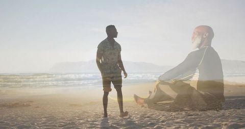 Meditation and Reflection on Sandy Beach with Tranquil Waves