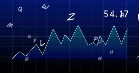 Jagged cyan line chart on dark analytics grid with filled area and numeric label 54.17