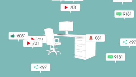 Social Media Icons Floating Around Office Desk