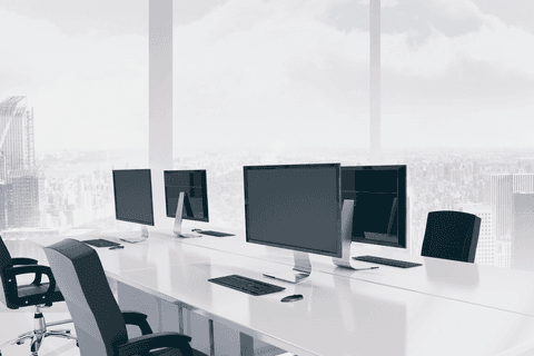 Transparent Background Office Desks with Computers and City View - Download Free Stock Videos Pikwizard.com