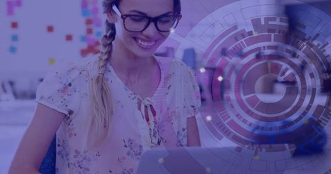 Businesswoman with Digital Interface, Modern Workspace