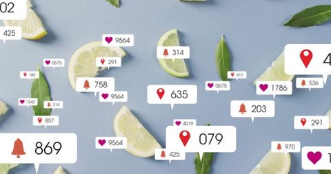 Social Media Engagement Over Fresh Citrus Background