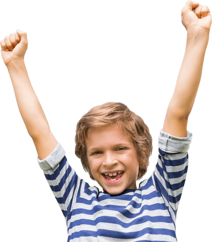 Joyful Child with Arms Raised on Transparent Background