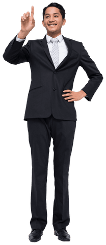 Businessman pointing enthusiastically on transparent background