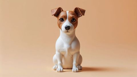 Adorable brown and white terrier dog portrait with beige background