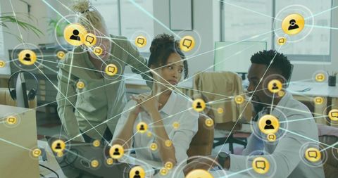 Digital connectivity in diverse office teamwork environment