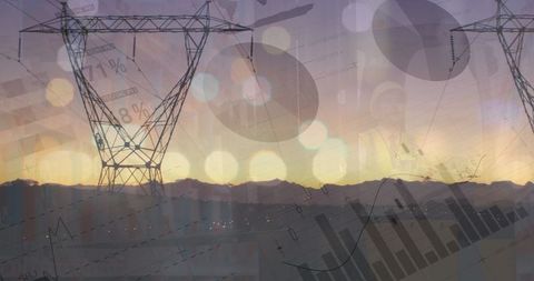 Mixed Double Exposure of Financial Analysis and Electricity Pylons