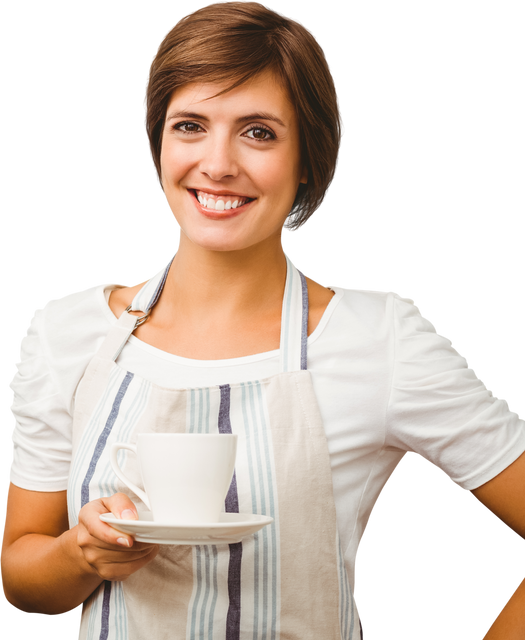 Smiling Waitress Holding Cup of Coffee with Transparent Background - Download Free Stock Videos Pikwizard.com