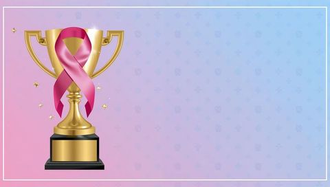 Gold trophy draping pink ribbon for breast cancer awareness on pastel gradient poster