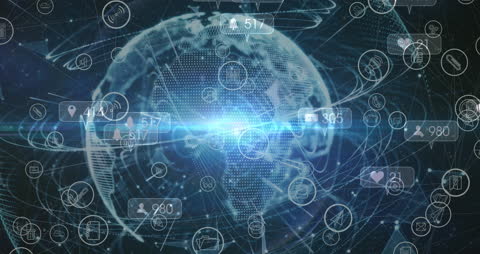 Digital Globe with Social Media Icons Overlay Concept