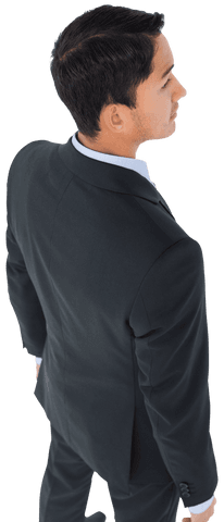 Thoughtful Young Asian Businessman with Transparent Background