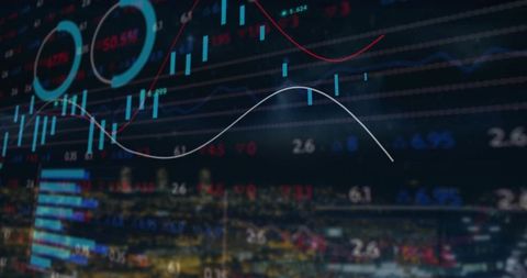 Futuristic Market Data Overlay on Night Cityscape