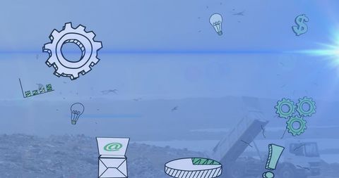 Digital Business Icons Overlaying Wasteland for Sustainability