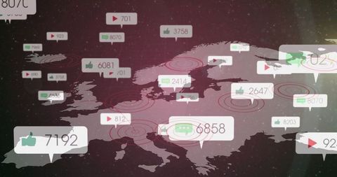Digital Analytics Visualized on European Map with Geotag Icons
