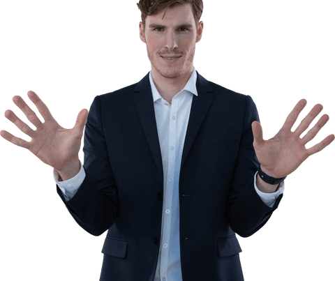 Confident businessman using gestures on transparent background
