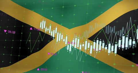 Jamaica Flag Merging with Digital Data Visualization