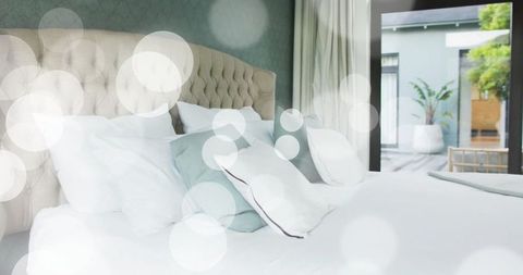 Modern Elegant Bedroom with Soft White Accents and Outdoor View - Download Free Stock Images Pikwizard.com