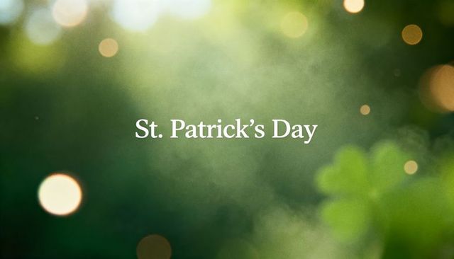 St patrick's day emerald bokeh backdrop with shamrock silhouette and misty glow