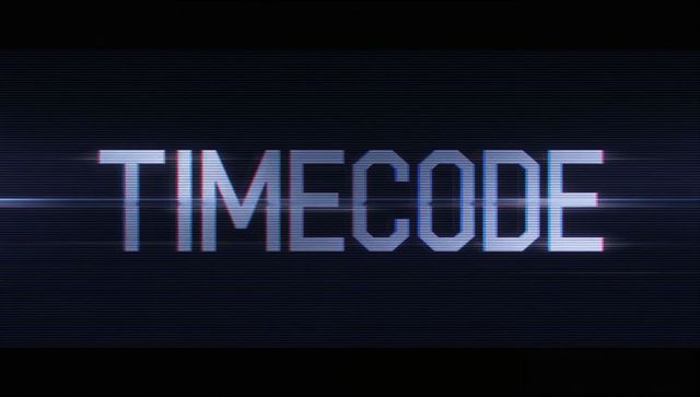 Glowing glitch text effect "timecode" on digital display