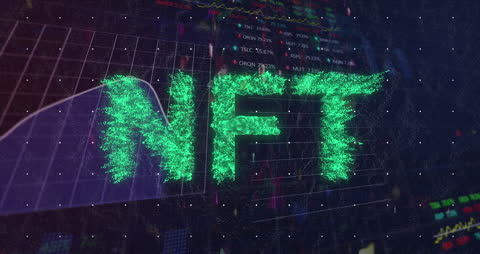 NFT Concept on Digital Graph with Falling Snow