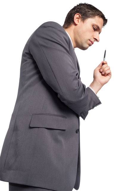 Contemplating Businessman With Pen on Transparent Background - Download Free Stock Videos Pikwizard.com