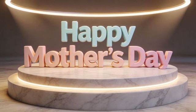Happy mother's day 3d pastel lettering on marble pedestal with halo led rings