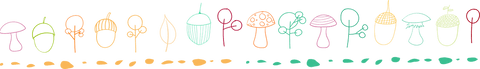 Colorful transparent cartoon mushrooms in a horizontal line
