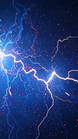 Blue Lightning Bursting and Pulsing through Cosmic Nebula with Neon Red Trails Vertical Video