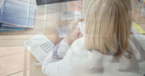 Businesswoman Using Computer in Modern Office Environment