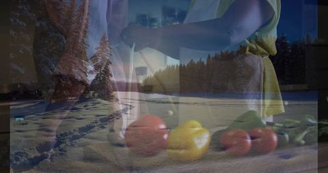 Couple preparing vegetables in cozy winter kitchen