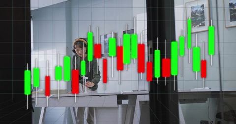 Professional Cleaning in Modern Office with Digital Chart Overlay