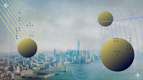 Digital Interface Concept with Cityscape and Abstract Shapes