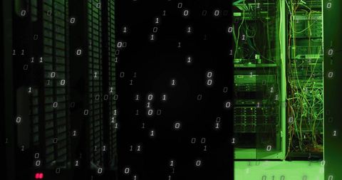 Server Room with Binary Code Overlay Depicting Data Processing - Download Free Stock Images Pikwizard.com
