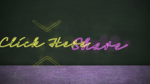 Neon Click Here Share Animation on Dark Background