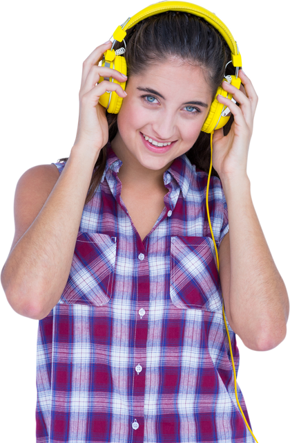 Happy Young Woman with Transparent Background Wearing Yellow Headphones - Download Free Stock Videos Pikwizard.com