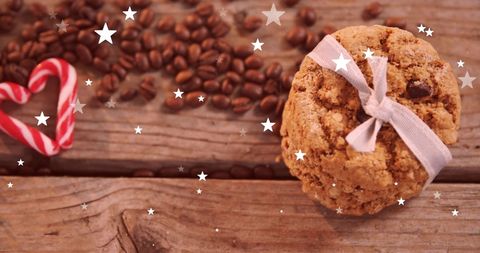 Festive Cookies with Coffee Beans and Candy Cane - Download Free Stock Images Pikwizard.com