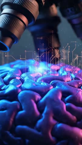 Microscope Sweeping Brain Model Mapping Holographic Neural Circuits in Vertical Research Video