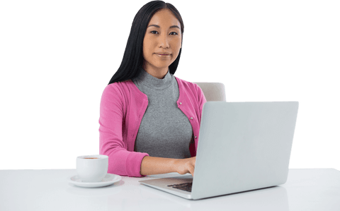 Transparent portrait: woman working on laptop at modern office desk - Download Free Stock Videos Pikwizard.com