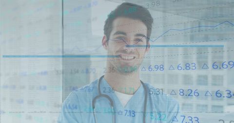 Doctor Overlaid with Digital Statistics Reports Data Innovation - Download Free Stock Images Pikwizard.com