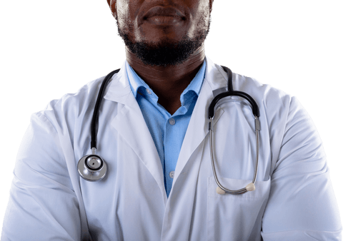 Confident African American Doctor with Stethoscope on Transparent Background