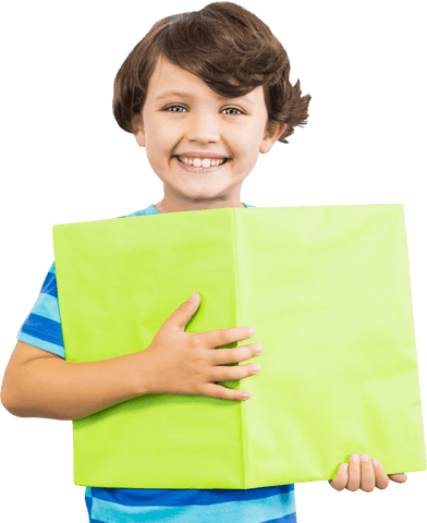 Young Boy Smiling While Holding Bright Green Book with Transparent Background - Download Free Stock Videos Pikwizard.com