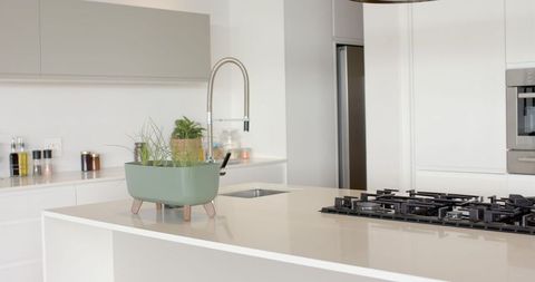 Modern Kitchen with Herb Planter on Marble Island