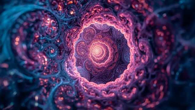 Hypnotic Fractal Tunnel with Luminous Spirals and Vortex