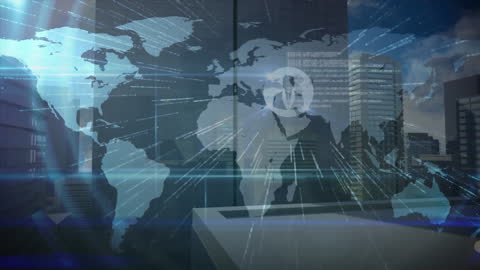 Global Network Connection with Data Processing Animation