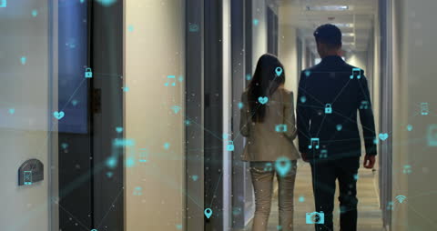Digital Connection Overlay on Office Hallway Scene