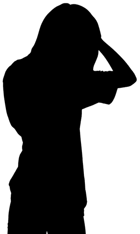 Silhouette of Woman Holding Head with Transparent Background