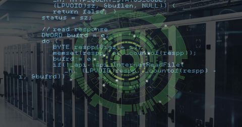 futuristic interface with code overlay in server environment - Download Free Stock Images Pikwizard.com