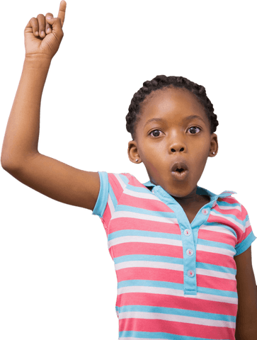 Transparent Excited Schoolgirl with Raised Hand, Pink and Blue Stripes - Download Free Stock Videos Pikwizard.com
