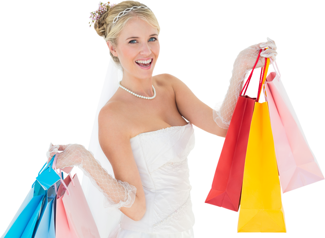 Happy Bride Holding Colorful Shopping Bags Transparent Background - Download Free Stock Videos Pikwizard.com